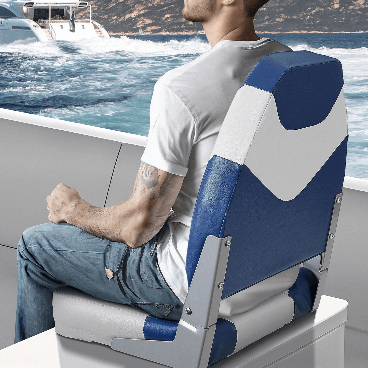 VEVOR Boat Seats, 21.85" High Back Boat Seat, Folding Boat Chair with Thickened Sponge Padding and Hinge, Fold - Down Boat Captain Chairs for Fishing Boat, Sightseeing Boat, Speedboat, Canoe, 2 - Pack - MarineQuest Supply