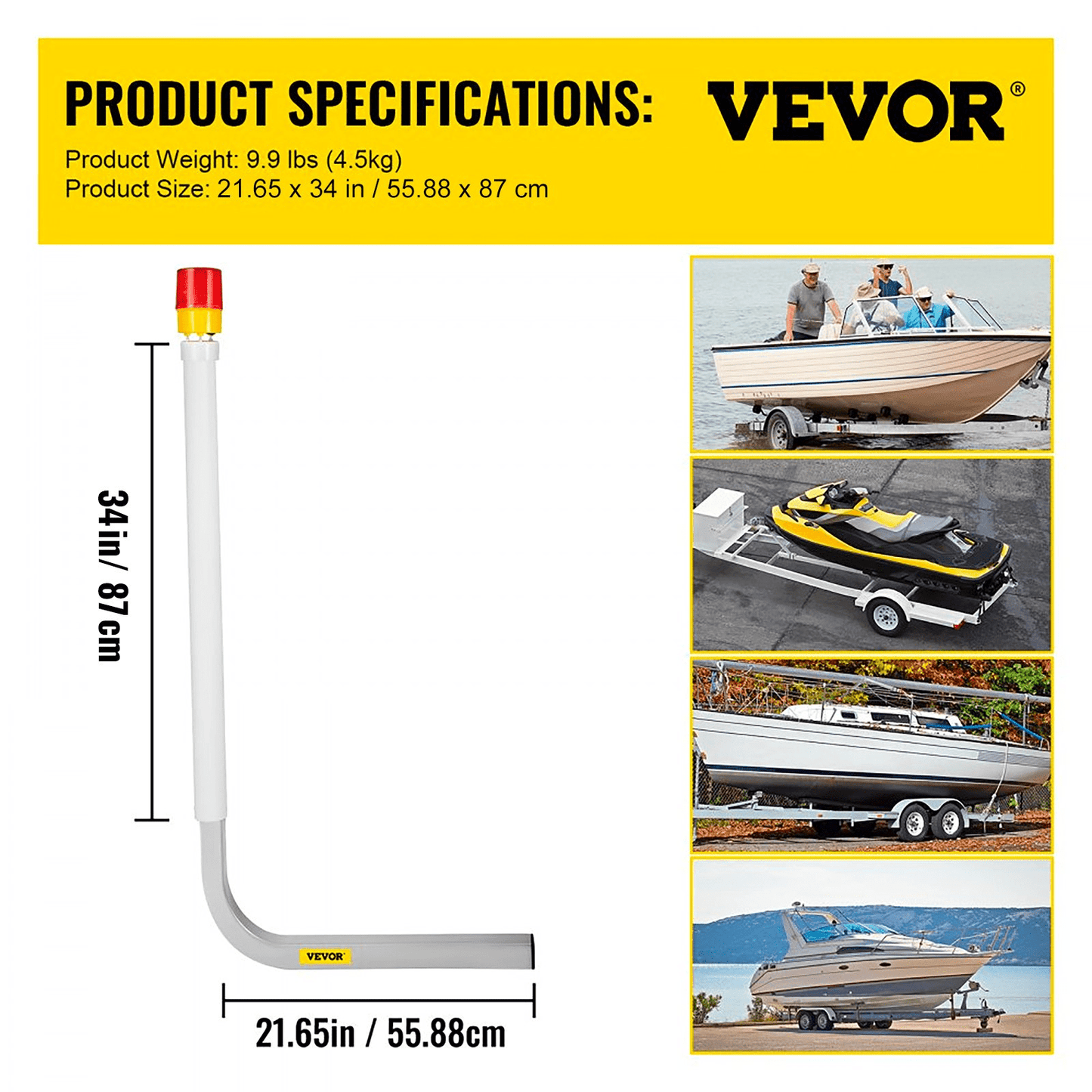 VEVOR Boat Trailer Guide - on, 40", 2PCS Steel Trailer Post Guide on, with LED - Lighted PVC Tube Covers, Mounting Hardware Included, for Ski Boat, Fishing Boat or Sailboat Trailer - MarineQuest Supply