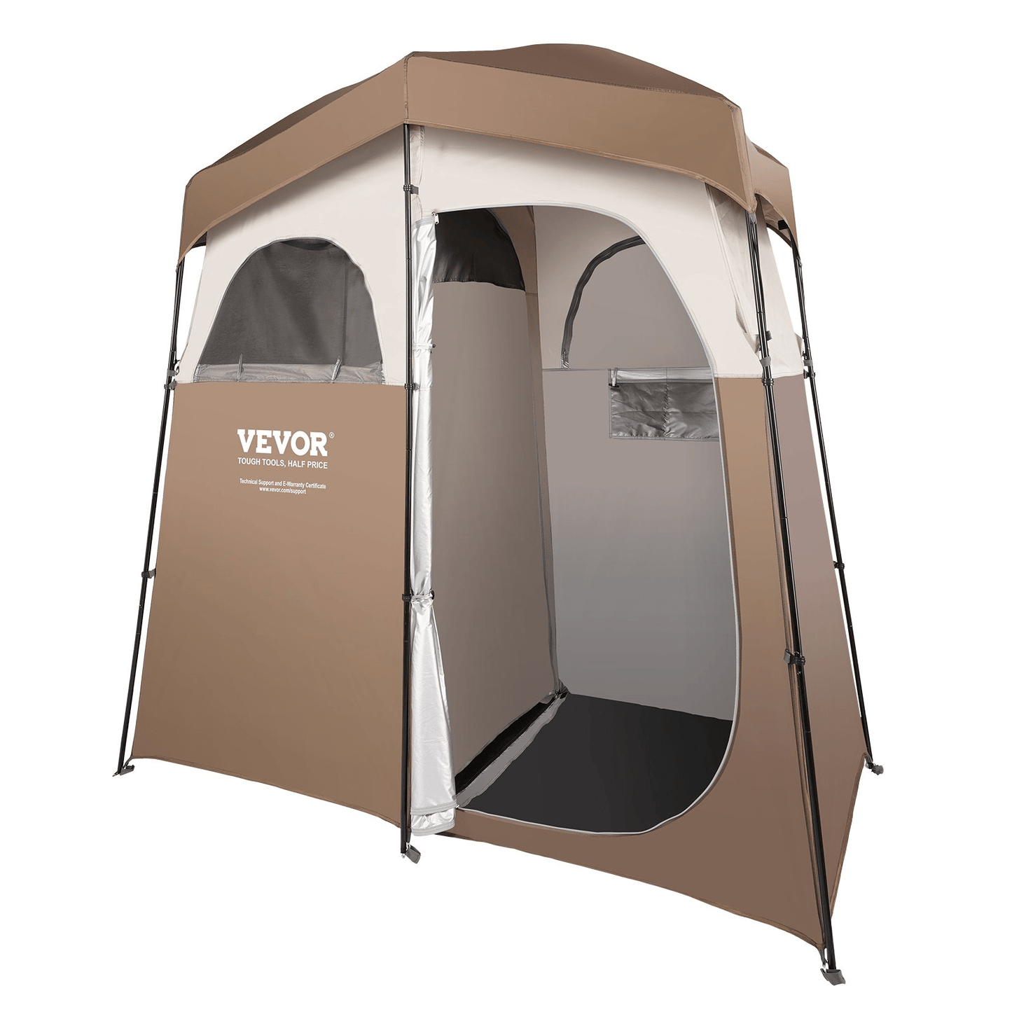 VEVOR Camping Shower Tent, 83" x 42" x 83" 2 Rooms Oversize Outdoor Portable Shelter, Privacy Tent with Detachable Top, Pockets, Hanging Rope and Clothesline, for Dressing, Changing, Toilet, Bathroom - MarineQuest Supply