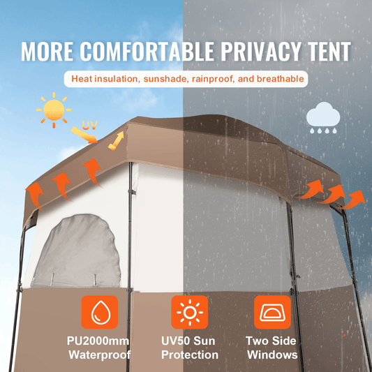 VEVOR Camping Shower Tent, 83" x 42" x 83" 2 Rooms Oversize Outdoor Portable Shelter, Privacy Tent with Detachable Top, Pockets, Hanging Rope and Clothesline, for Dressing, Changing, Toilet, Bathroom - MarineQuest Supply