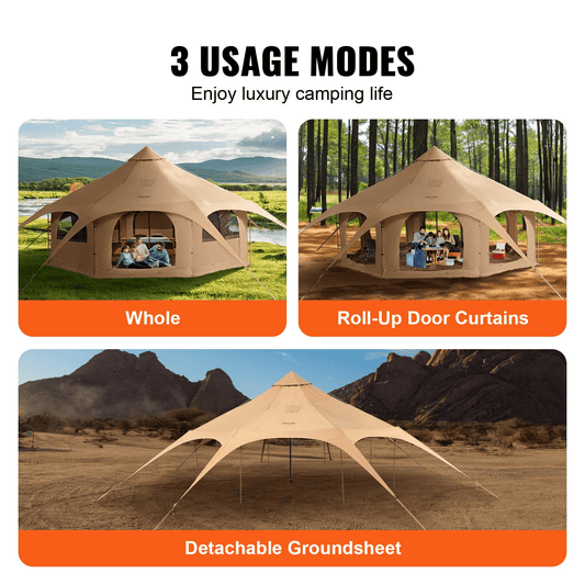 VEVOR Canvas Tent, 4 Seasons 5 m/16.4 ft Bell Tent, Canvas Tent for Camping with Stove Jack, Breathable Yurt Tent for up to 8 People, Family Camping Outdoor Hunting Party - MarineQuest Supply