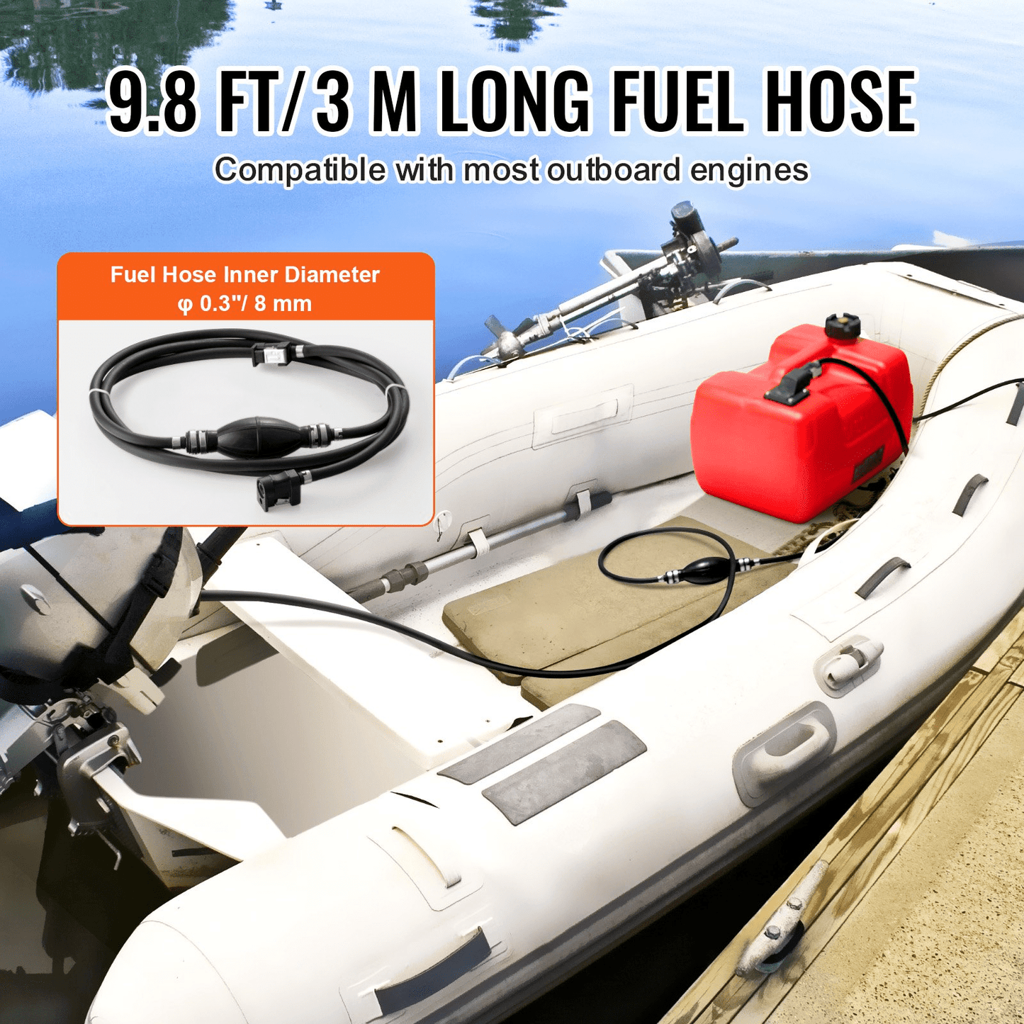 VEVOR Marine Fuel Tank, 3.17 Gallon/12L, Portable Boat Fuel Gas Tank for Outboard Engine Boats, Plastic Outboard Marine Boat Fuel Tank with Hose, Easy to Carry for Yacht, Fishing Boat, Deck Boat, Red - MarineQuest Supply