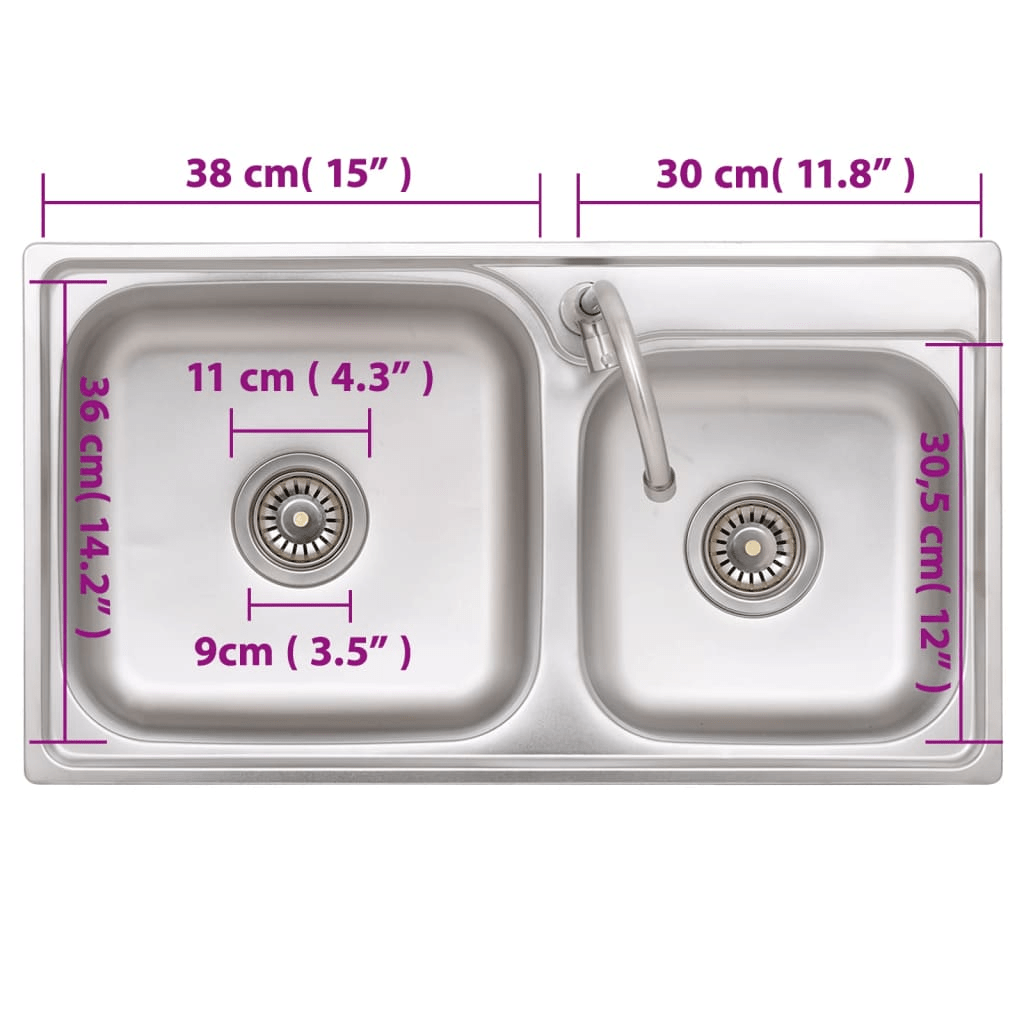 VidaXL Camping Sink Double Basins with Tap Stainless Steel - MarineQuest Supply
