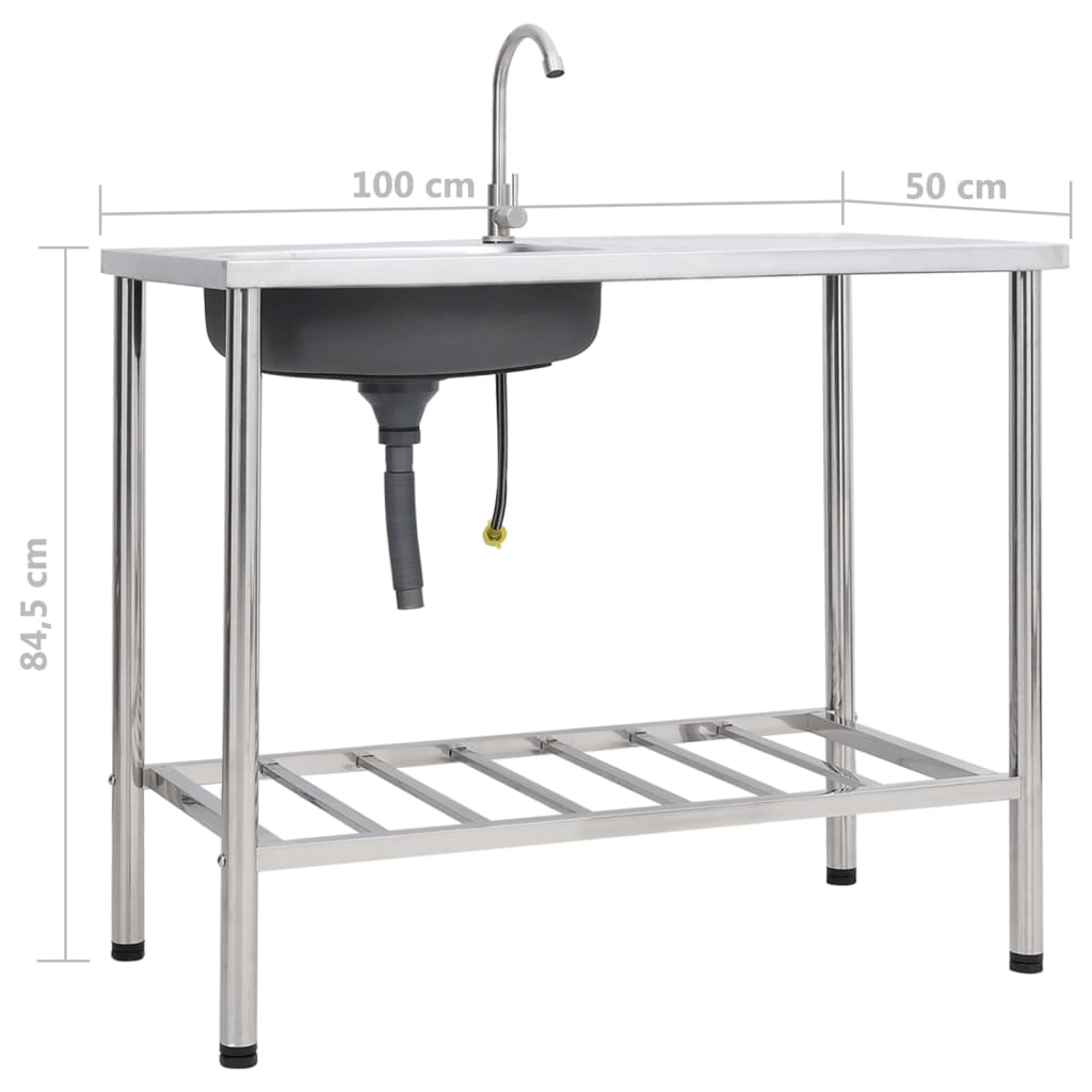 VidaXL Camping Sink Single Basin with Tap Stainless Steel - MarineQuest Supply