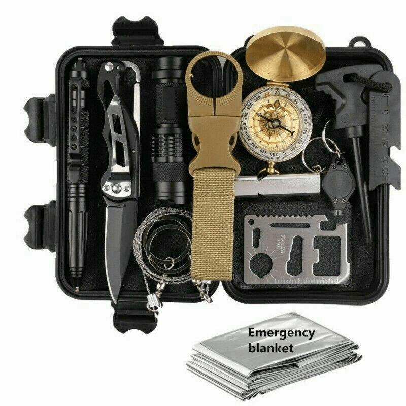 14 in 1 Outdoor Emergency Survival And Safety Gear Kit Camping Tactical Tools SOS EDC Case - MarineQuest Supply