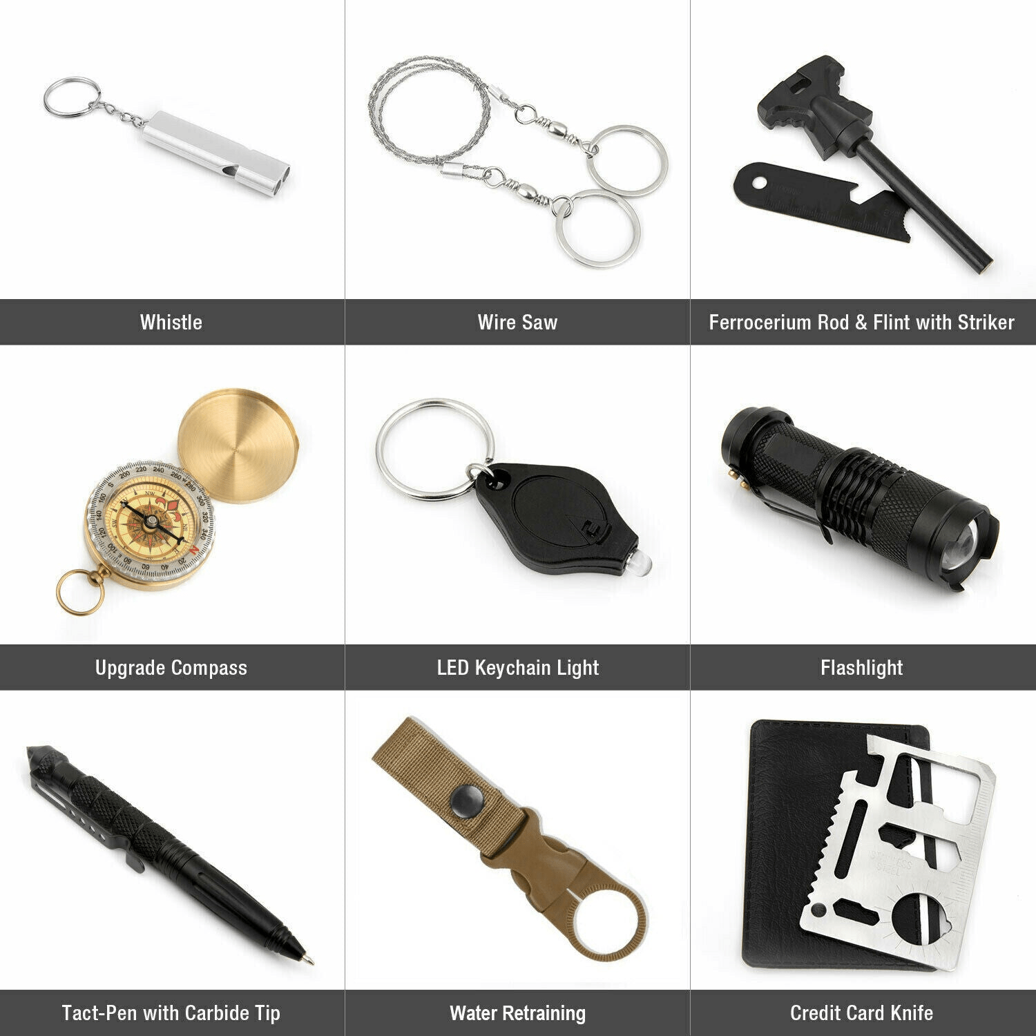 14 in 1 Outdoor Emergency Survival And Safety Gear Kit Camping Tactical Tools SOS EDC Case - MarineQuest Supply