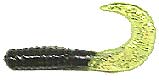 Action Bait 3in Curly Grubs 25pk Black Chartreuse Double Glitter - MarineQuest Supply