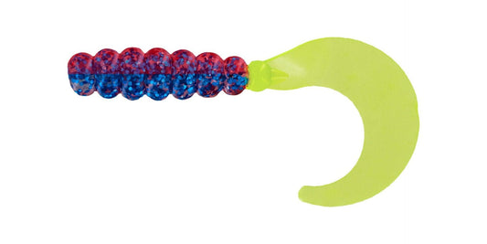 Big Bite Fat Grub 2in 10ct Blue Sparkle/Red Sparkle/Chart - MarineQuest Supply