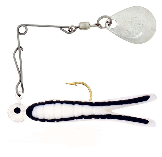 H&H Cajun Grub Spin 1/8 Nick - White Black Stripe 12/Card - MarineQuest Supply