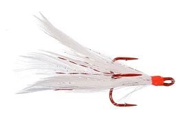 Mustad Dressed Treble Hooks 2ct Red Hook White Feather Size 2 - MarineQuest Supply