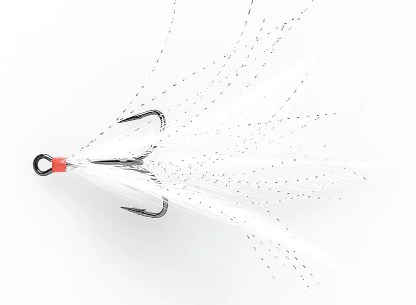 Mustad Dressed Treble Hooks 2ct White Size 6 - MarineQuest Supply