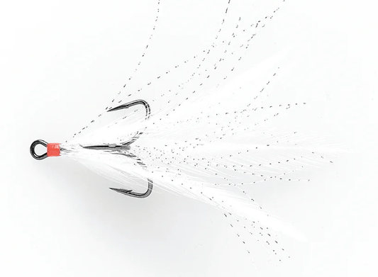 Mustad Dressed Treble Hooks 2ct White Size 6 - MarineQuest Supply