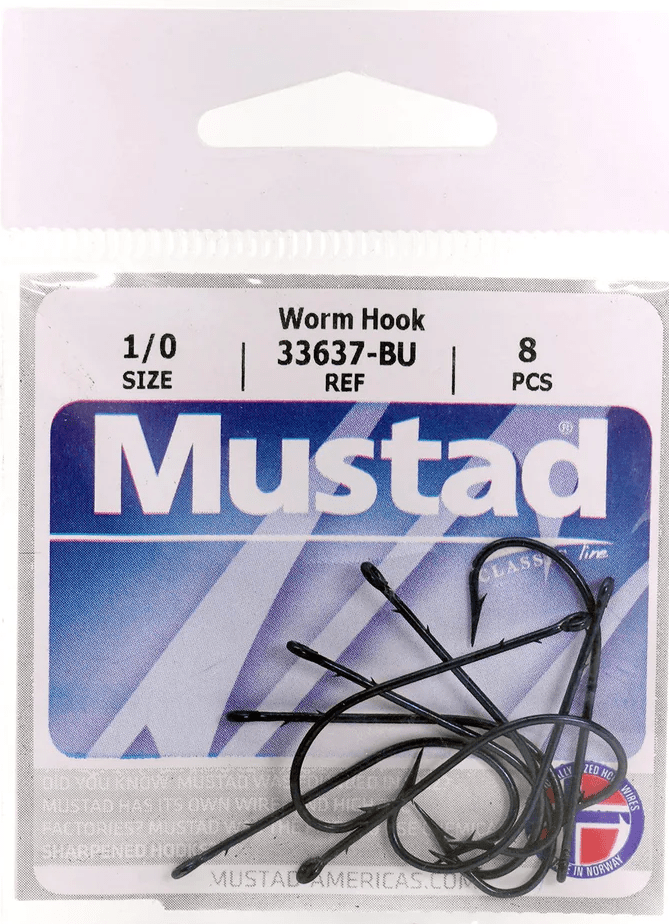 Mustad Sproat Worm Hook Blue 100ct Size 1/0 - MarineQuest Supply