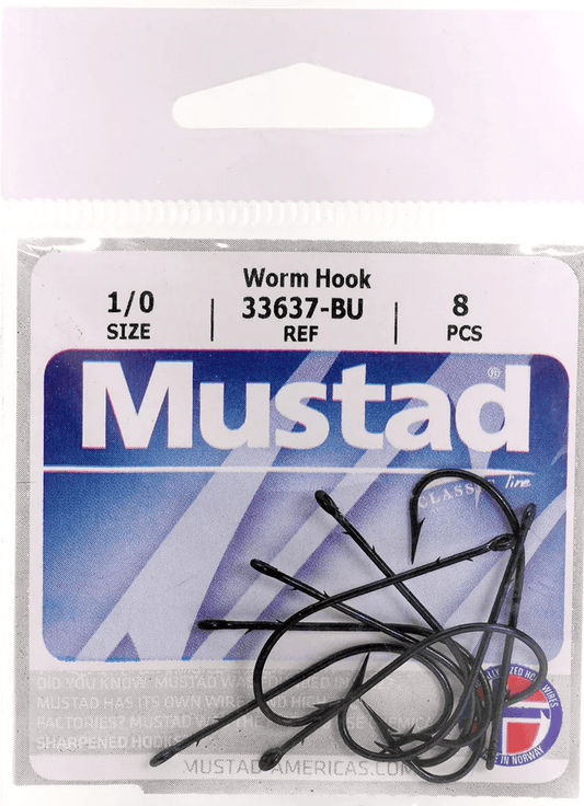 Mustad Sproat Worm Hook Blue 100ct Size 1/0 - MarineQuest Supply