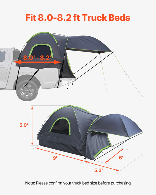 Truck Tent 8.0 - 8.2ft Waterproof PU2000 Truck Bed Camping Tent 2 - 3 Person - MarineQuest Supply