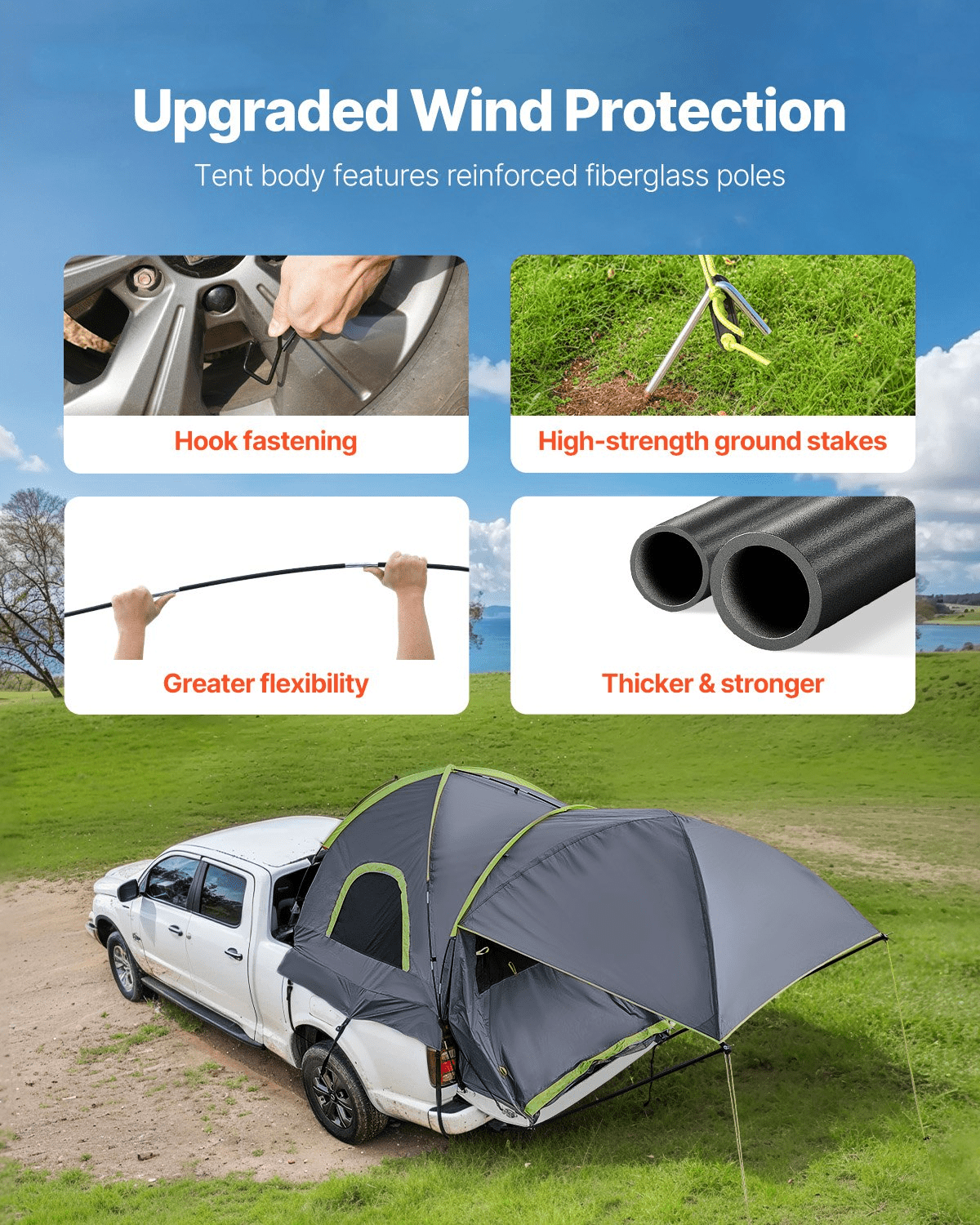 Truck Tent 8.0 - 8.2ft Waterproof PU2000 Truck Bed Camping Tent 2 - 3 Person - MarineQuest Supply