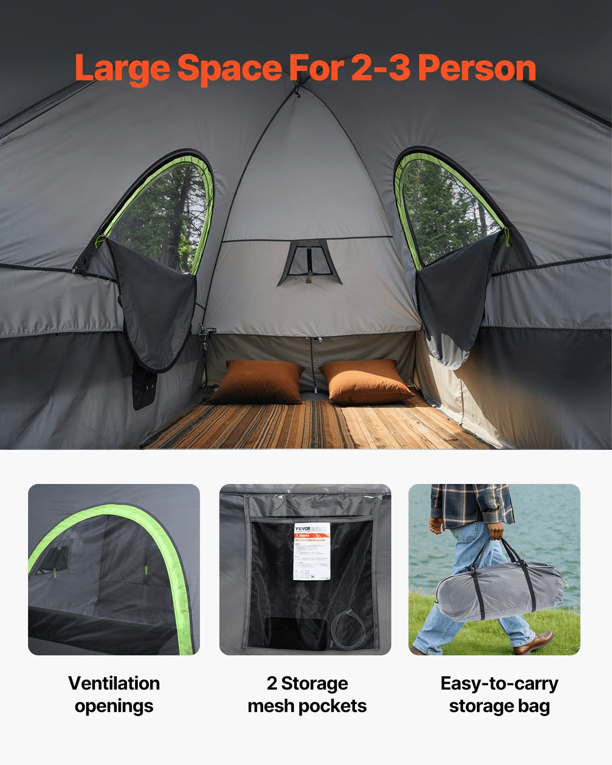 Truck Tent 8.0 - 8.2ft Waterproof PU2000 Truck Bed Camping Tent 2 - 3 Person - MarineQuest Supply