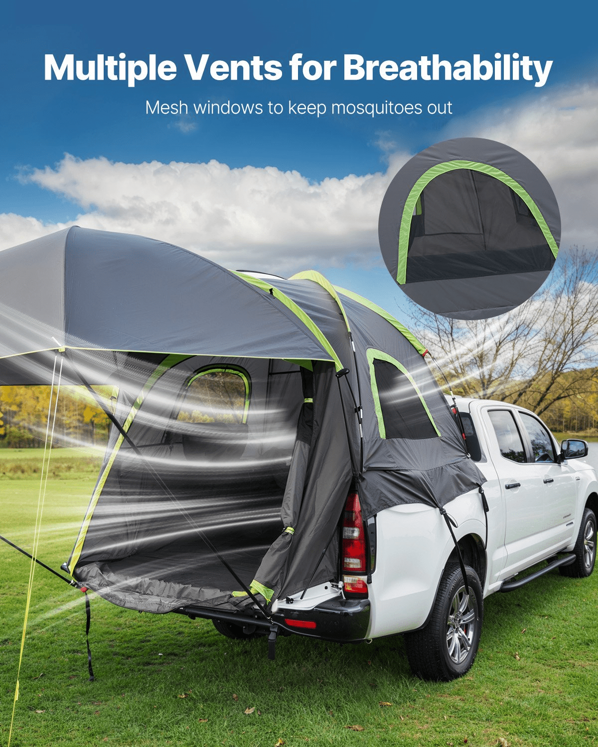 Truck Tent 8.0 - 8.2ft Waterproof PU2000 Truck Bed Camping Tent 2 - 3 Person - MarineQuest Supply