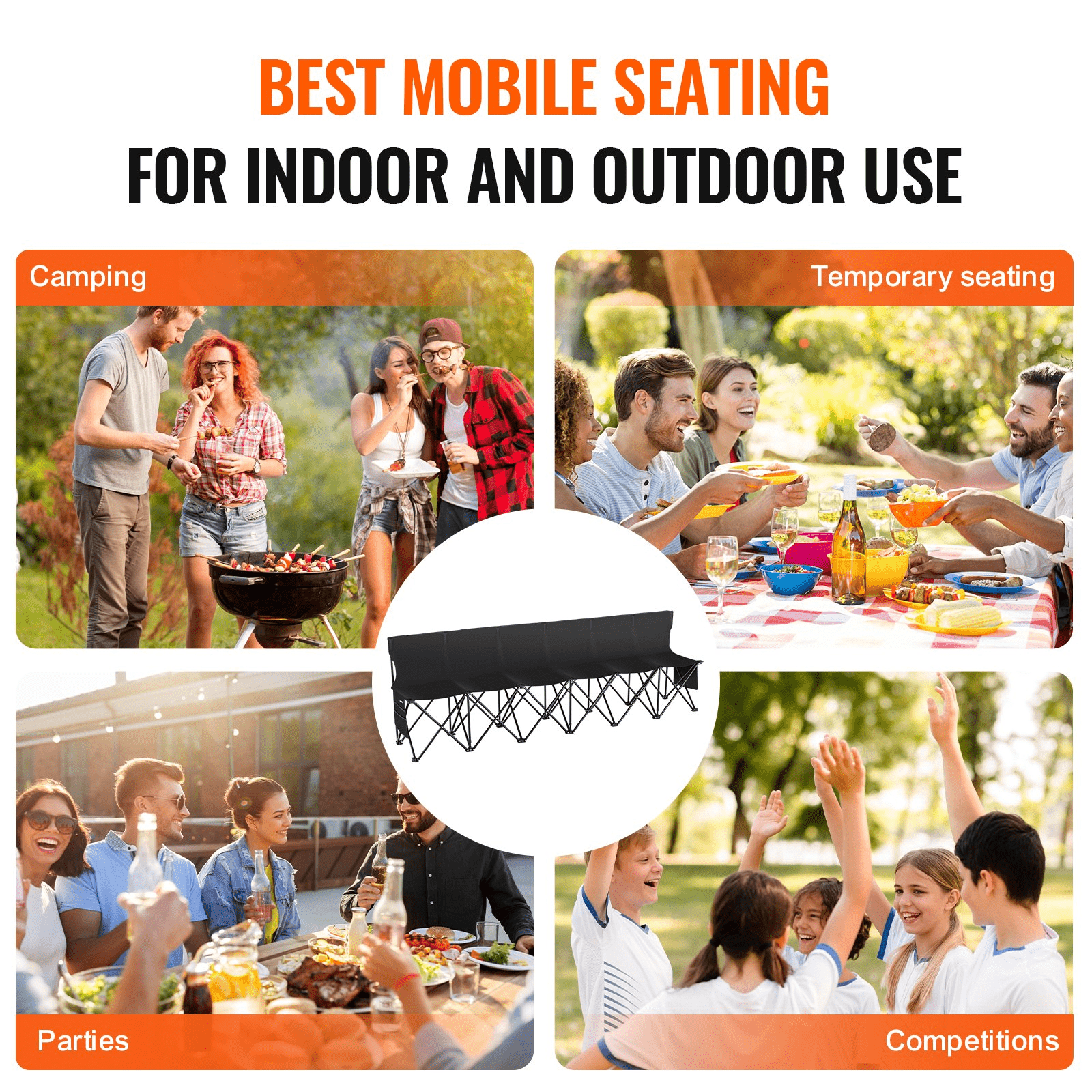 VEVOR 6 Seat Portable Folding Sport Bench Outdoor Camping Chair with Carry Bag - MarineQuest Supply