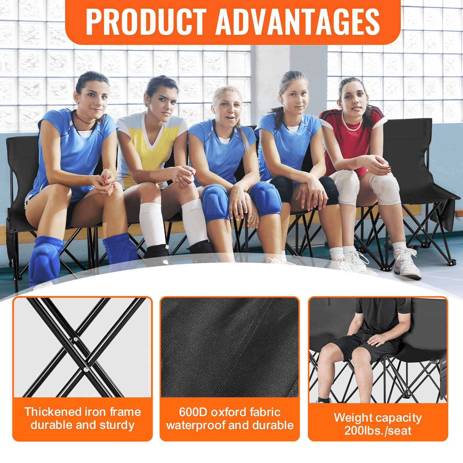 VEVOR 6 Seat Portable Folding Sport Bench Outdoor Camping Chair with Carry Bag - MarineQuest Supply