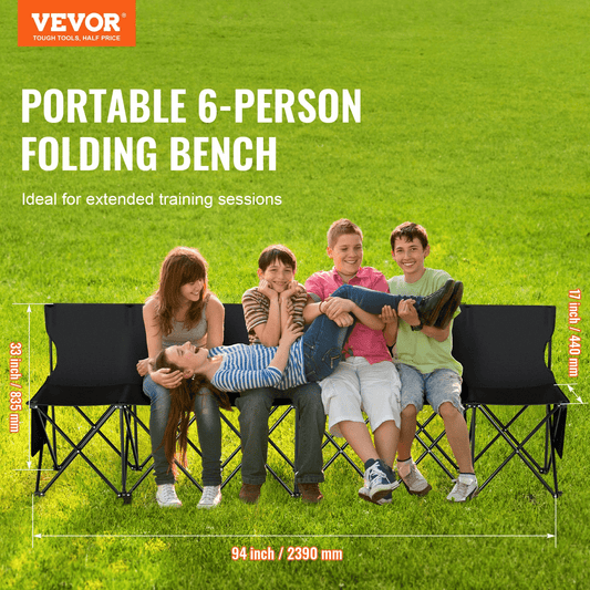 VEVOR 6 Seat Portable Folding Sport Bench Outdoor Camping Chair with Carry Bag - MarineQuest Supply