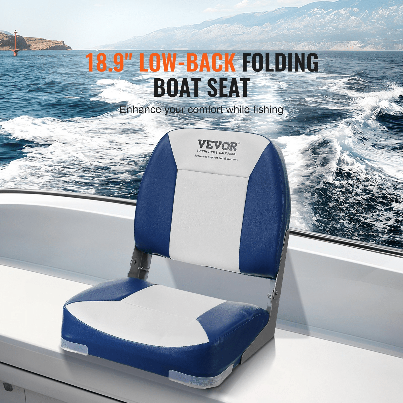 VEVOR Boat Seat Low Back Fold - Down Fishing Boat Chair with Sponge Padding 2 Pack - MarineQuest Supply