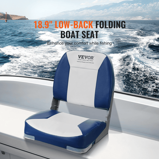 VEVOR Boat Seat Low Back Fold - Down Fishing Boat Chair with Sponge Padding 2 Pack - MarineQuest Supply