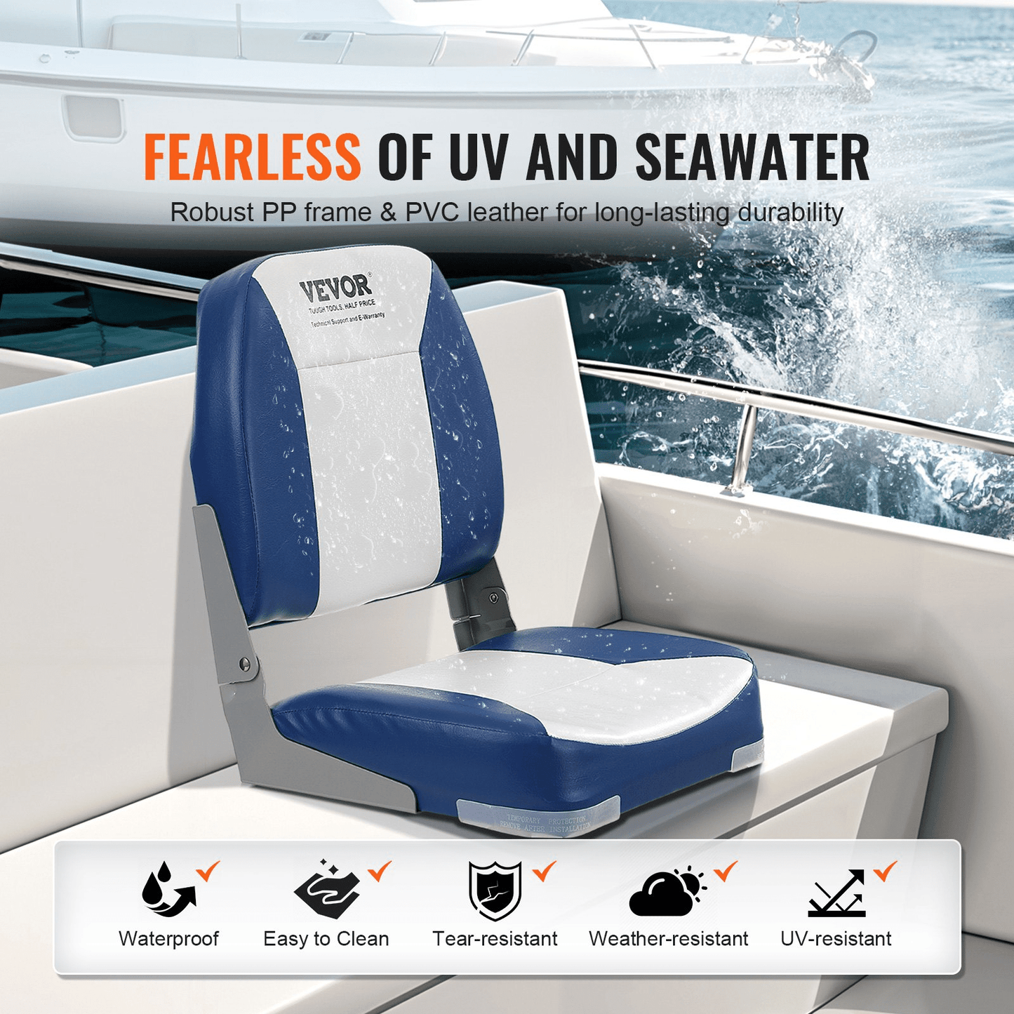 VEVOR Boat Seat Low Back Fold - Down Fishing Boat Chair with Sponge Padding 2 Pack - MarineQuest Supply
