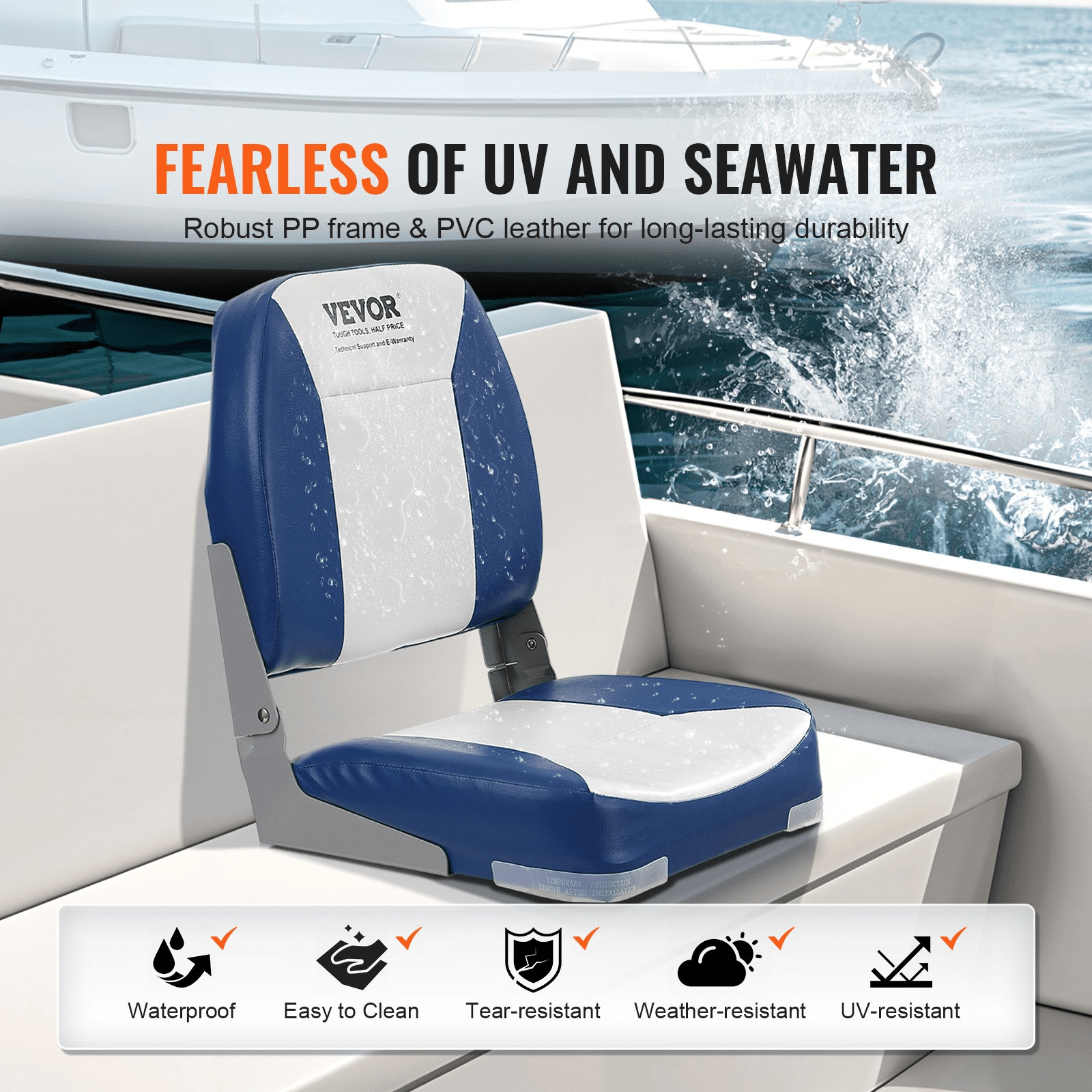 VEVOR Boat Seat Low Back Fold - Down Fishing Boat Chair with Sponge Padding 2 Pack - MarineQuest Supply