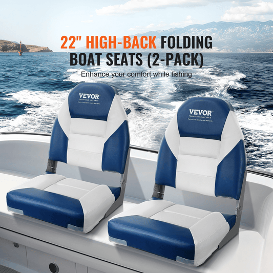 VEVOR Boat Seats, 21.85" High Back Boat Seat, Folding Boat Chair with Thickened Sponge Padding and Hinge, Fold - Down Boat Captain Chairs for Fishing Boat, Sightseeing Boat, Speedboat, Canoe, 2 - Pack - MarineQuest Supply