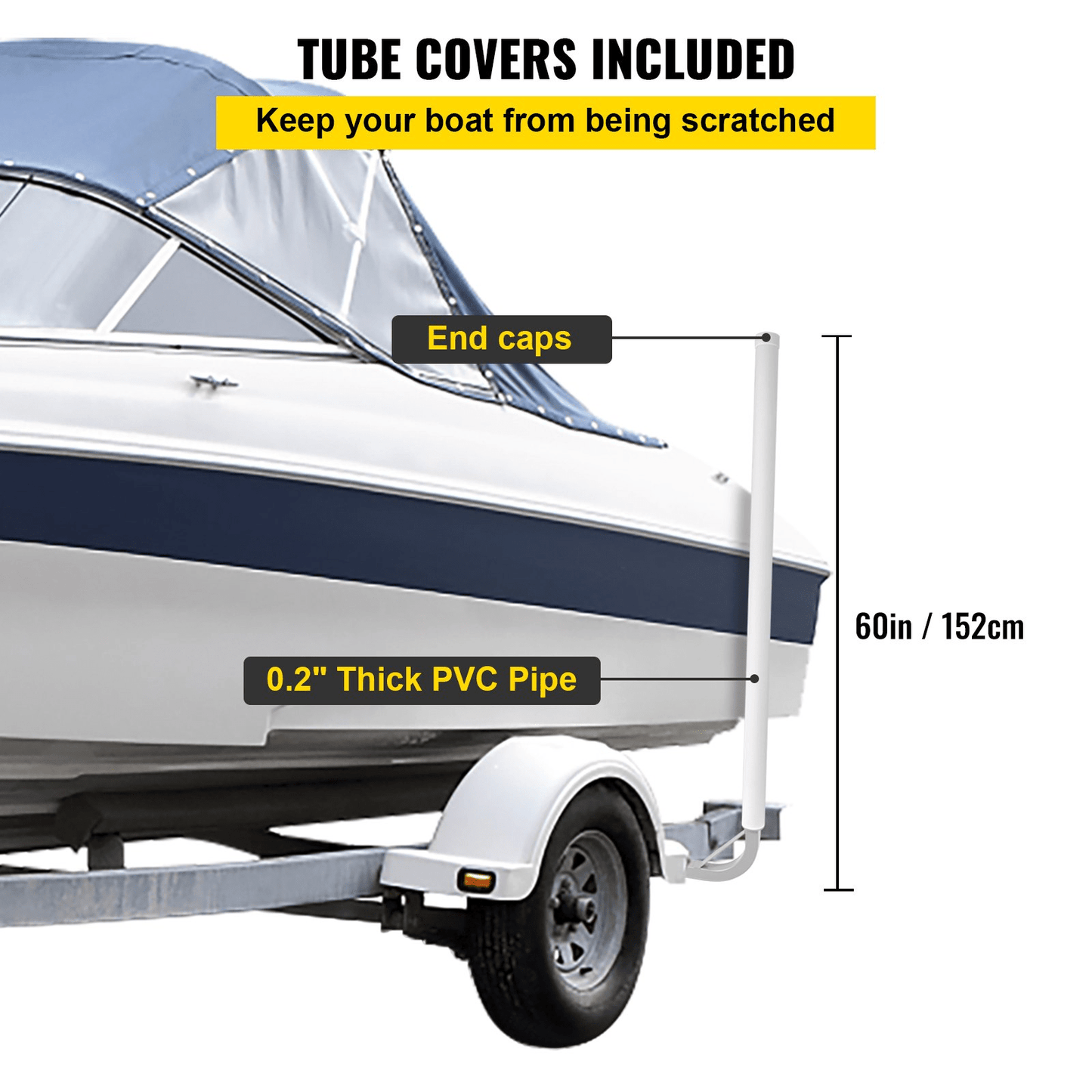 VEVOR Boat Trailer Guide - on, 60", 2PCS Steel Trailer Post Guide ons, w/White PVC Tube Covers, Complete Mounting Accessories Included, for Ski Boat, Fishing Boat or Sailboat Trailer - MarineQuest Supply