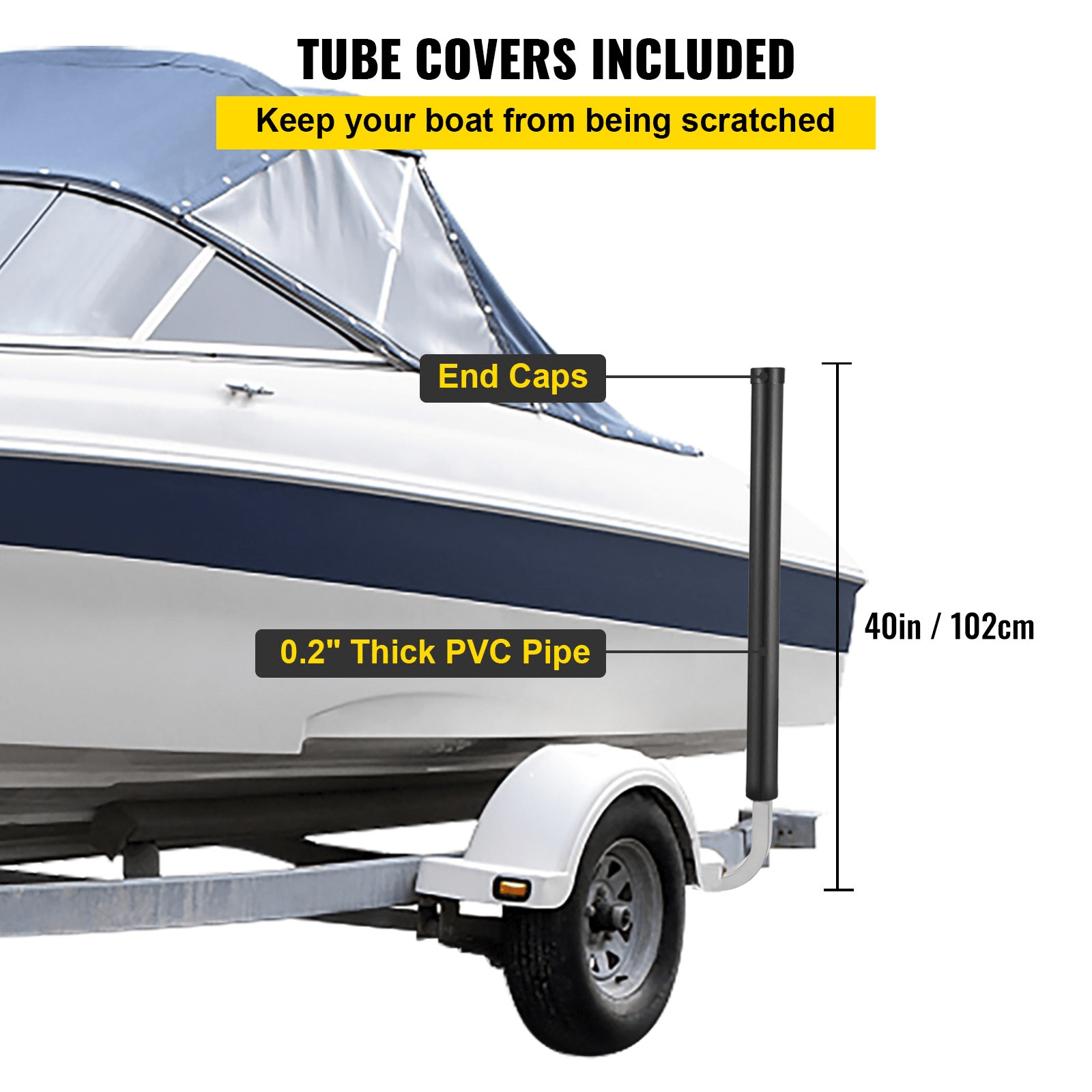 VEVOR Boat Trailer Guide - ons, 40", 2PCS Rustproof Galvanized Steel Trailer Guide ons, Trailer Guides with Black PVC Pipes, Mounting Parts Included, for Ski Boat, Fishing Boat or Sailboat Trailer - MarineQuest Supply