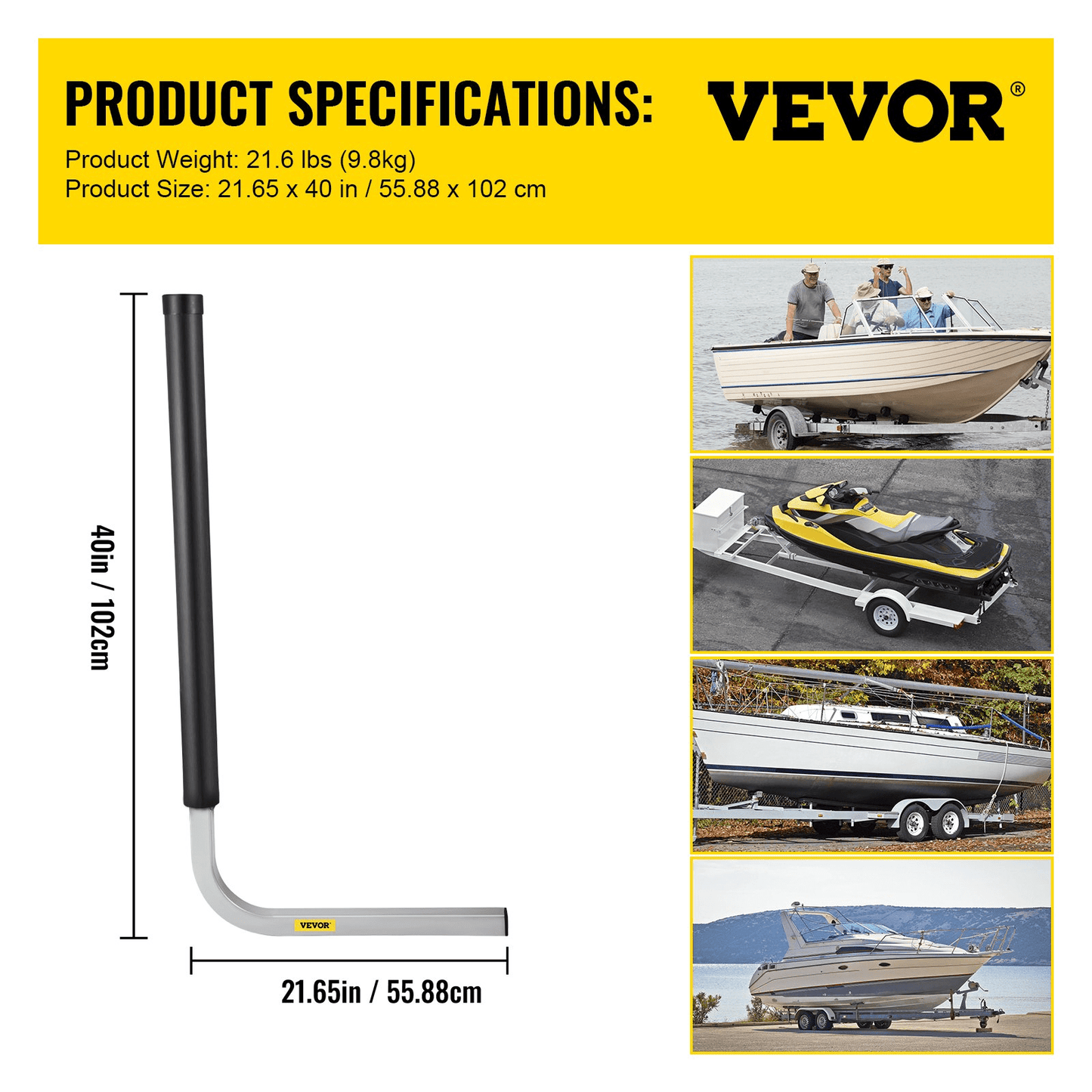 VEVOR Boat Trailer Guide - ons, 40", 2PCS Rustproof Galvanized Steel Trailer Guide ons, Trailer Guides with Black PVC Pipes, Mounting Parts Included, for Ski Boat, Fishing Boat or Sailboat Trailer - MarineQuest Supply