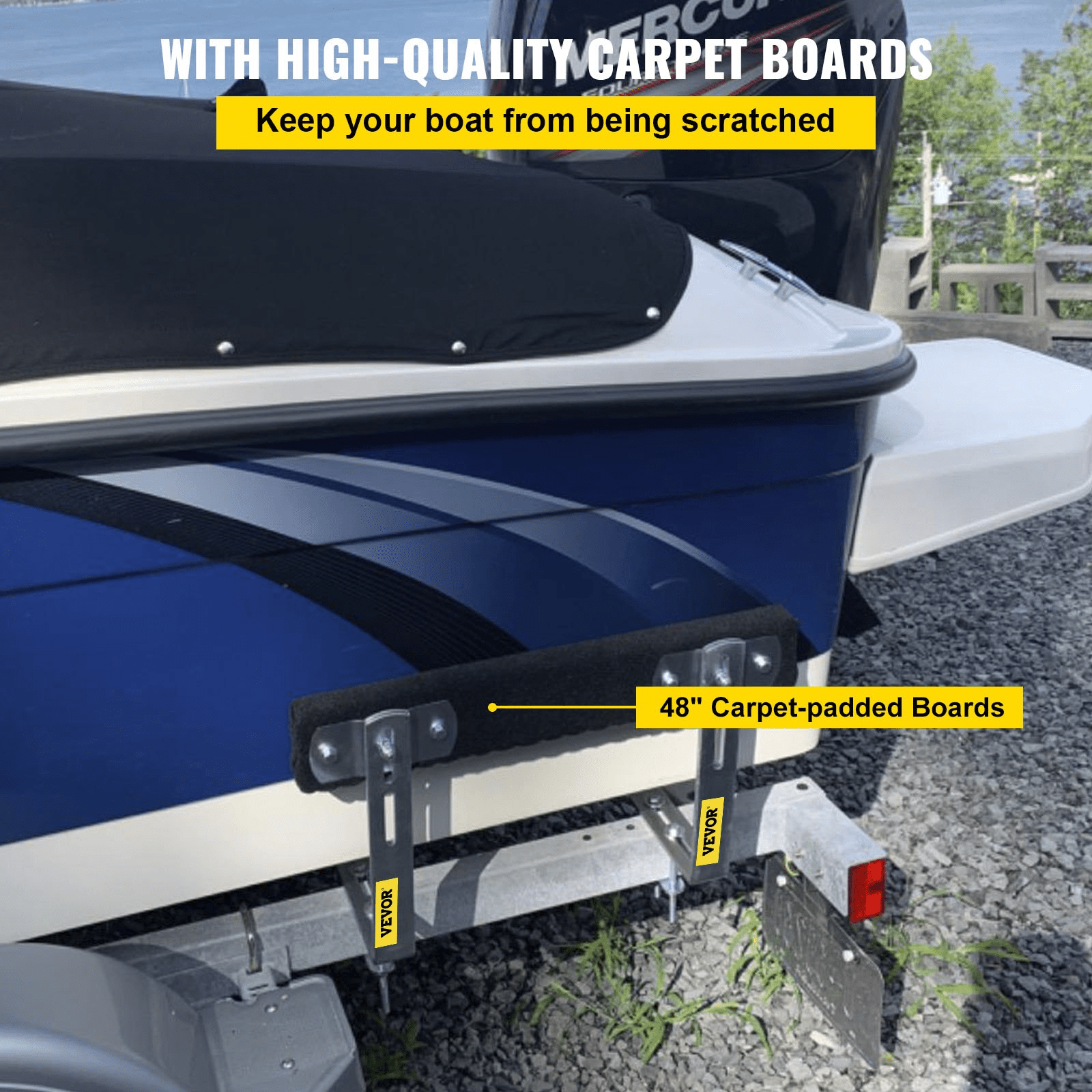 VEVOR Boat Trailer Guide - ons, 48", 2PCS Rustproof Steel Trailer Guide ons, Trailer Guides with Carpet - Padded Boards, Mounting Parts Included, for Ski Boat, Fishing Boat or Sailboat Trailer - MarineQuest Supply