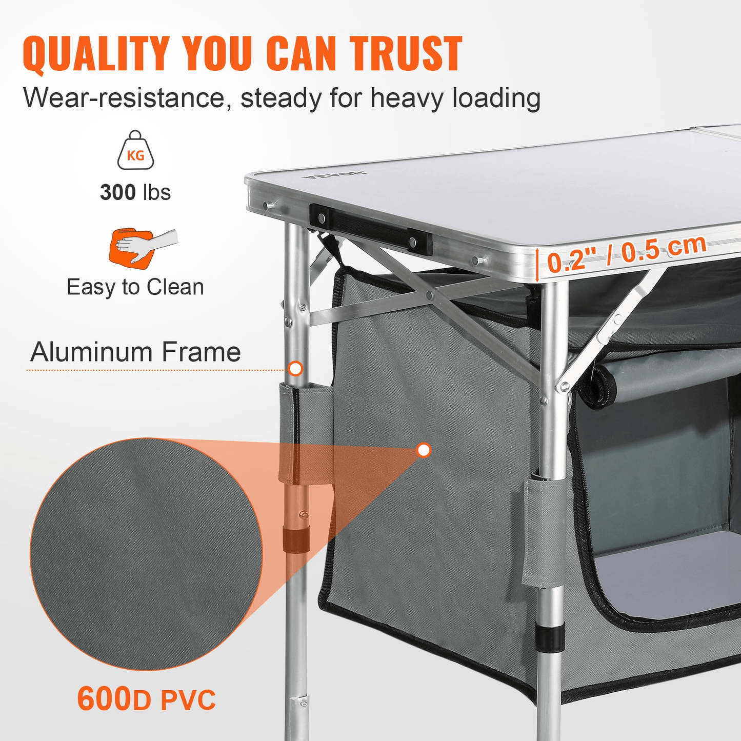 VEVOR Camping Kitchen Table, Quick set - up Folding Camping Table, 3 Adjustable Heights, MDF Camping Table, Ideal for Outdoor Picnics, BBQs, Camping, RV Traveling - MarineQuest Supply