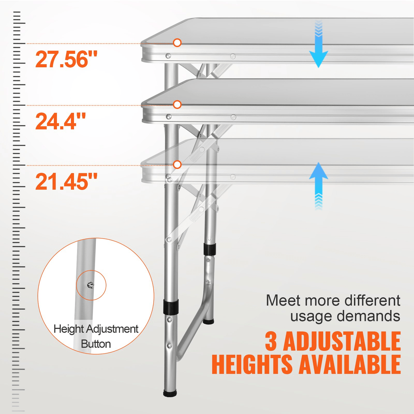 VEVOR Camping Kitchen Table, Quick set - up Folding Camping Table, 3 Adjustable Heights, MDF Camping Table, Ideal for Outdoor Picnics, BBQs, Camping, RV Traveling - MarineQuest Supply