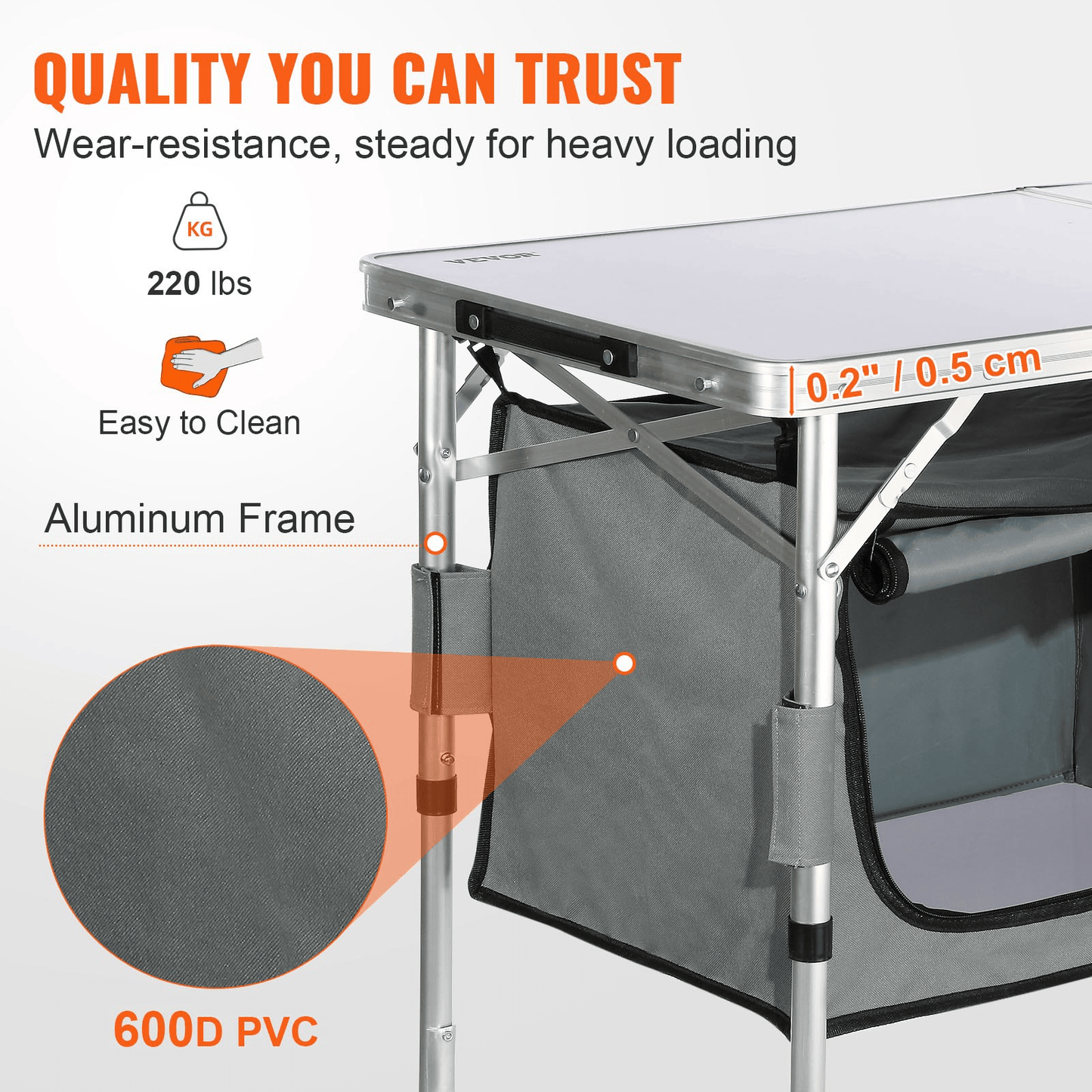VEVOR Camping Kitchen Table, Quick set - up Folding Camping Table, 3 Adjustable Heights, MDF Camping Table, Ideal for Outdoor Picnics, BBQs, Camping, RV Traveling - MarineQuest Supply