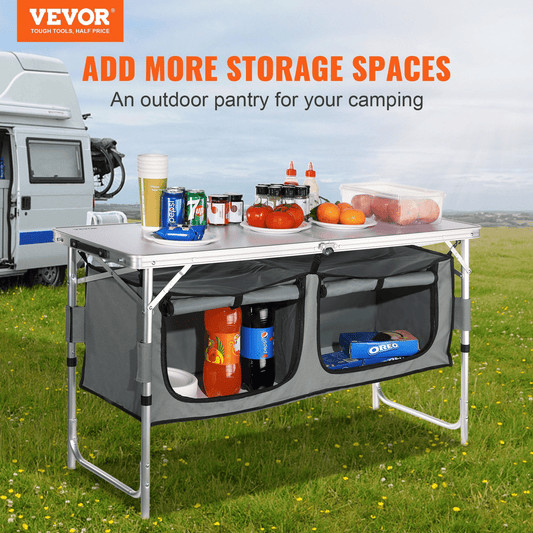 VEVOR Camping Kitchen Table, Quick set - up Folding Camping Table, 3 Adjustable Heights, MDF Camping Table, Ideal for Outdoor Picnics, BBQs, Camping, RV Traveling - MarineQuest Supply