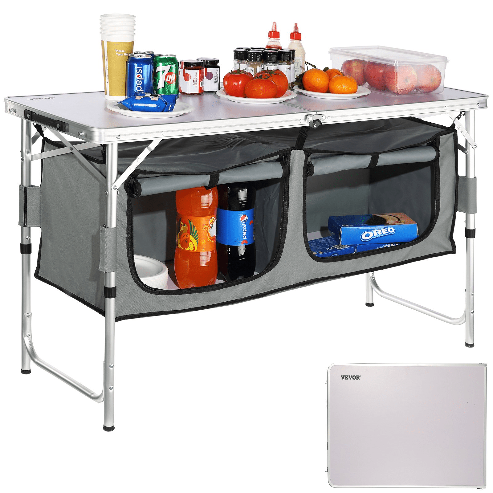 VEVOR Camping Kitchen Table, Quick set - up Folding Camping Table, 3 Adjustable Heights, MDF Camping Table, Ideal for Outdoor Picnics, BBQs, Camping, RV Traveling - MarineQuest Supply