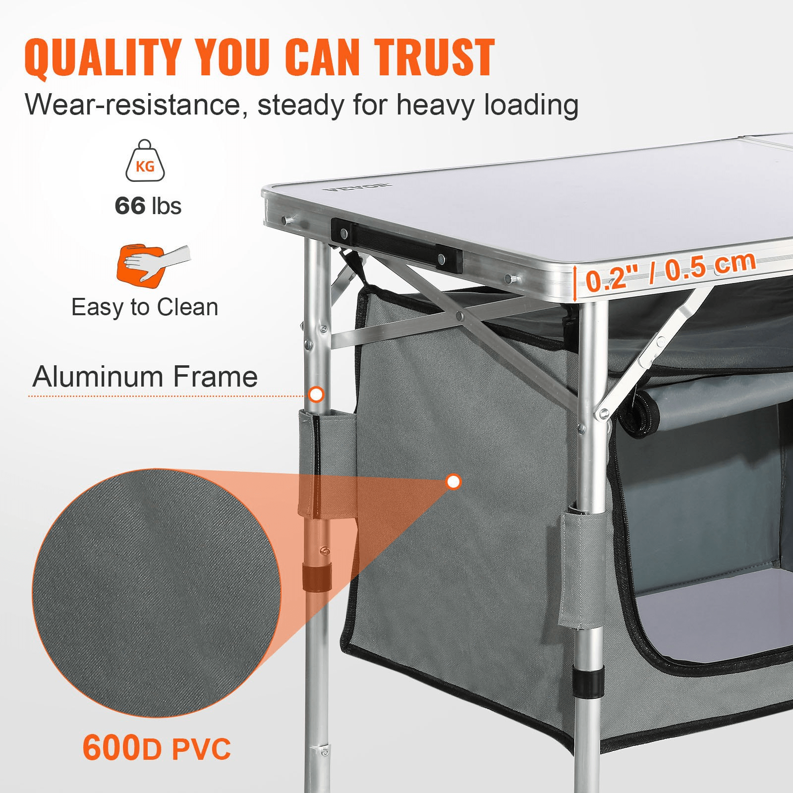 VEVOR Camping Kitchen Table, Quick set - up Folding Camping Table, 3 Adjustable Heights, MDF Camping Table, Ideal for Outdoor Picnics, BBQs, Camping, RV Traveling - MarineQuest Supply