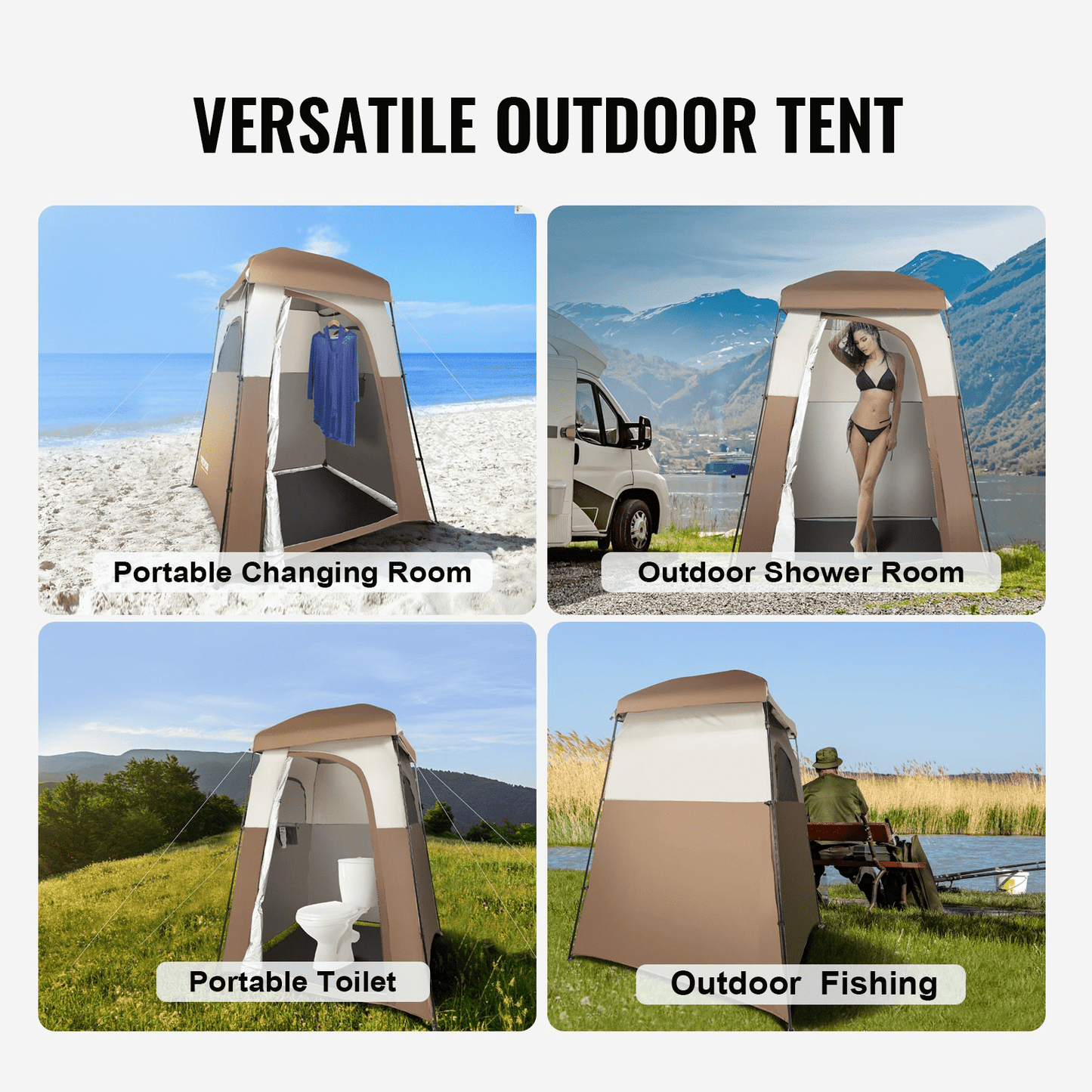 VEVOR Camping Shower Tent, 83" x 42" x 83" 2 Rooms Oversize Outdoor Portable Shelter, Privacy Tent with Detachable Top, Pockets, Hanging Rope and Clothesline, for Dressing, Changing, Toilet, Bathroom - MarineQuest Supply