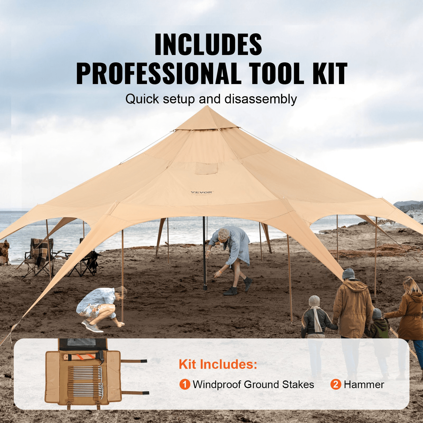 VEVOR Canvas Tent, 4 Seasons 5 m/16.4 ft Bell Tent, Canvas Tent for Camping with Stove Jack, Breathable Yurt Tent for up to 8 People, Family Camping Outdoor Hunting Party - MarineQuest Supply