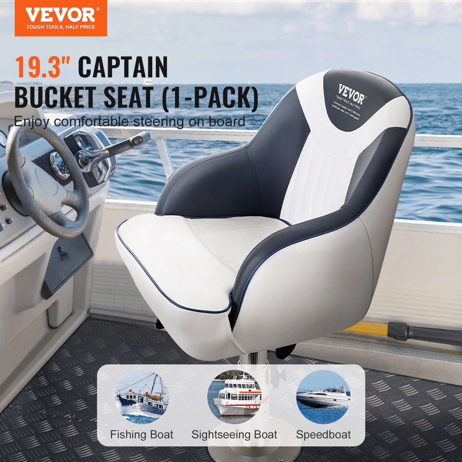 VEVOR Captain Bucket Seat, Pontoon Boat Seat with Thickened Sponge Padding, Boat Captain Chair for Fishing Boat, Sightseeing Boat, Speedboat, Canoe, 1 - Piece - MarineQuest Supply