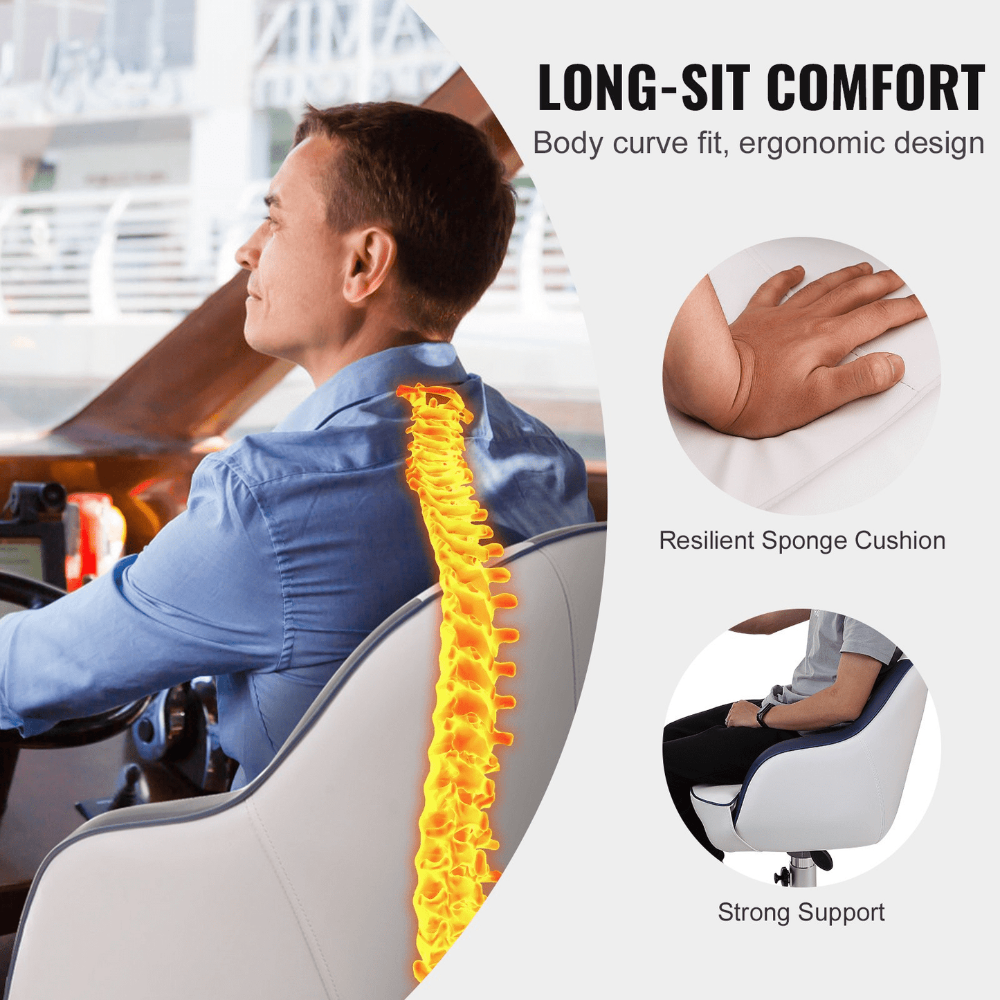 VEVOR Captain Bucket Seat, Pontoon Boat Seat with Thickened Sponge Padding, Boat Captain Chair for Fishing Boat, Sightseeing Boat, Speedboat, Canoe, 1 - Piece - MarineQuest Supply