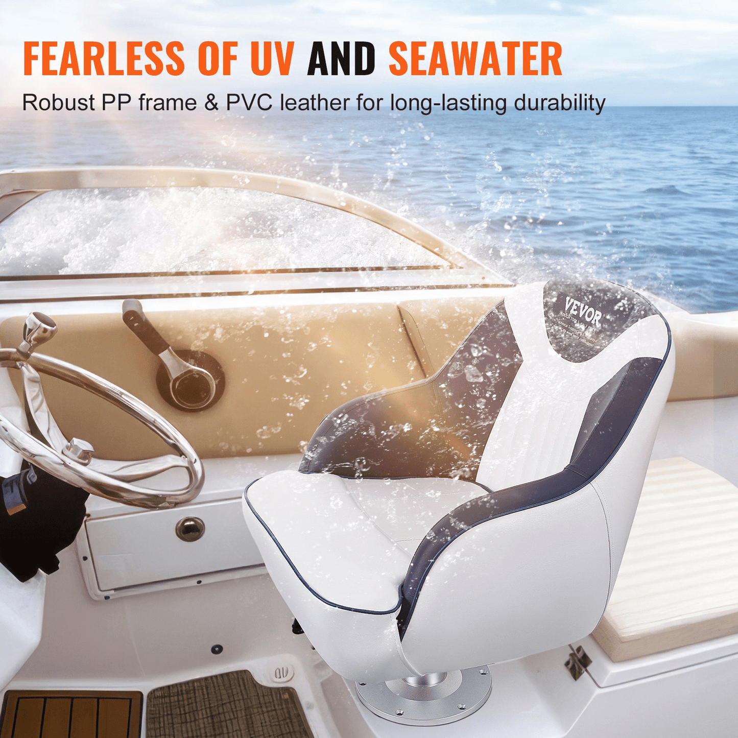 VEVOR Captain Bucket Seat, Pontoon Boat Seat with Thickened Sponge Padding, Boat Captain Chair for Fishing Boat, Sightseeing Boat, Speedboat, Canoe, 1 - Piece - MarineQuest Supply