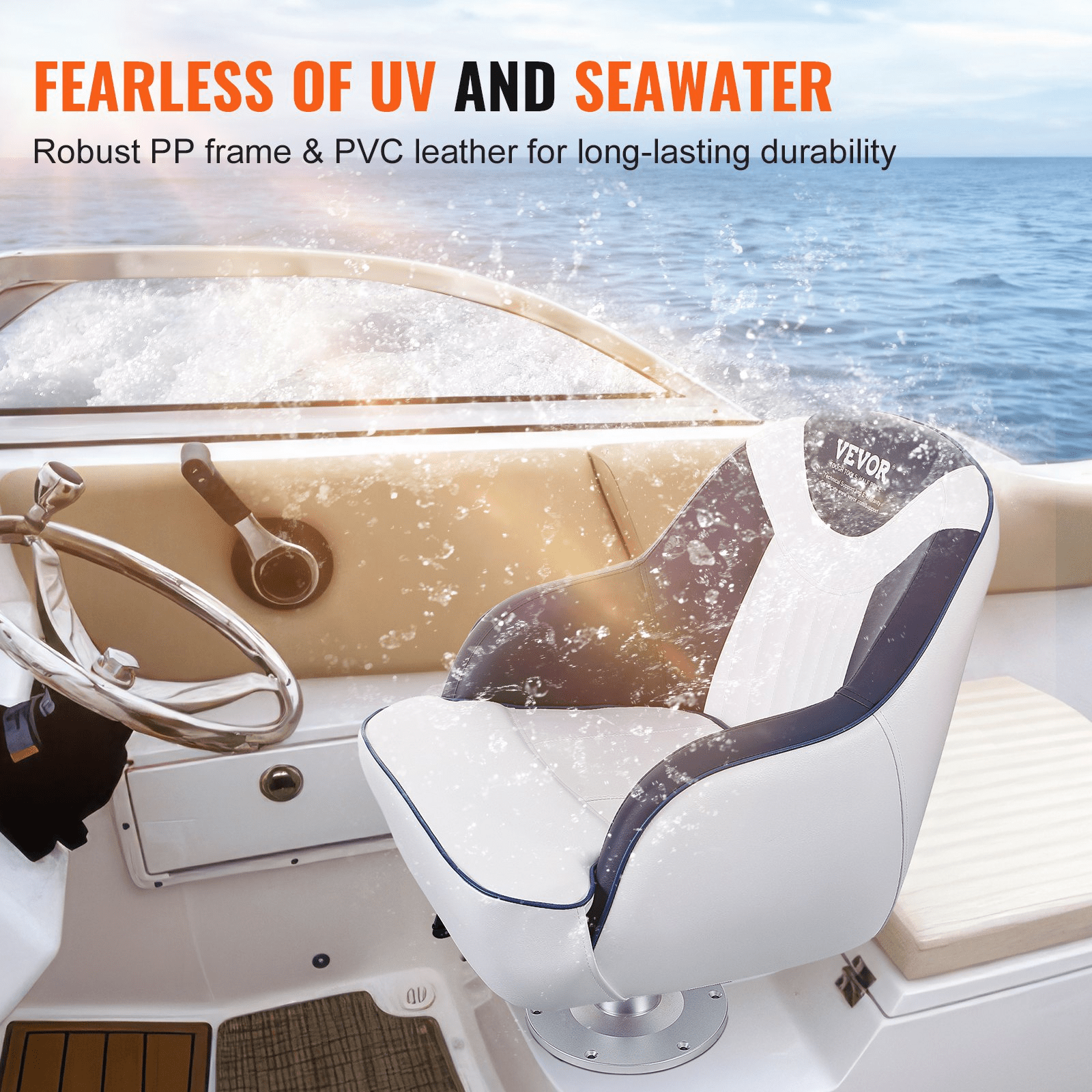 VEVOR Captain Bucket Seat, Pontoon Boat Seat with Thickened Sponge Padding, Boat Captain Chair for Fishing Boat, Sightseeing Boat, Speedboat, Canoe, 1 - Piece - MarineQuest Supply