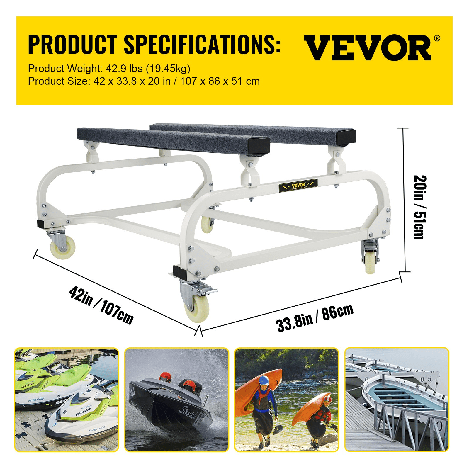 VEVOR Jet Ski Dolly – 1000 LBS Capacity Hand Truck Dolly for Watercraft & PWC - MarineQuest Supply