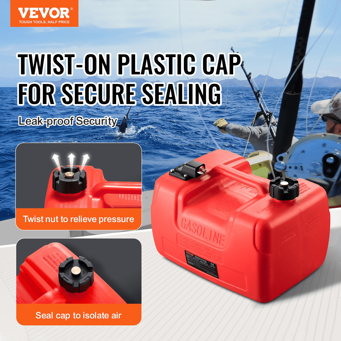 VEVOR Marine Fuel Tank, 3.17 Gallon/12L, Portable Boat Fuel Gas Tank for Outboard Engine Boats, Plastic Outboard Marine Boat Fuel Tank with Hose, Easy to Carry for Yacht, Fishing Boat, Deck Boat, Red - MarineQuest Supply