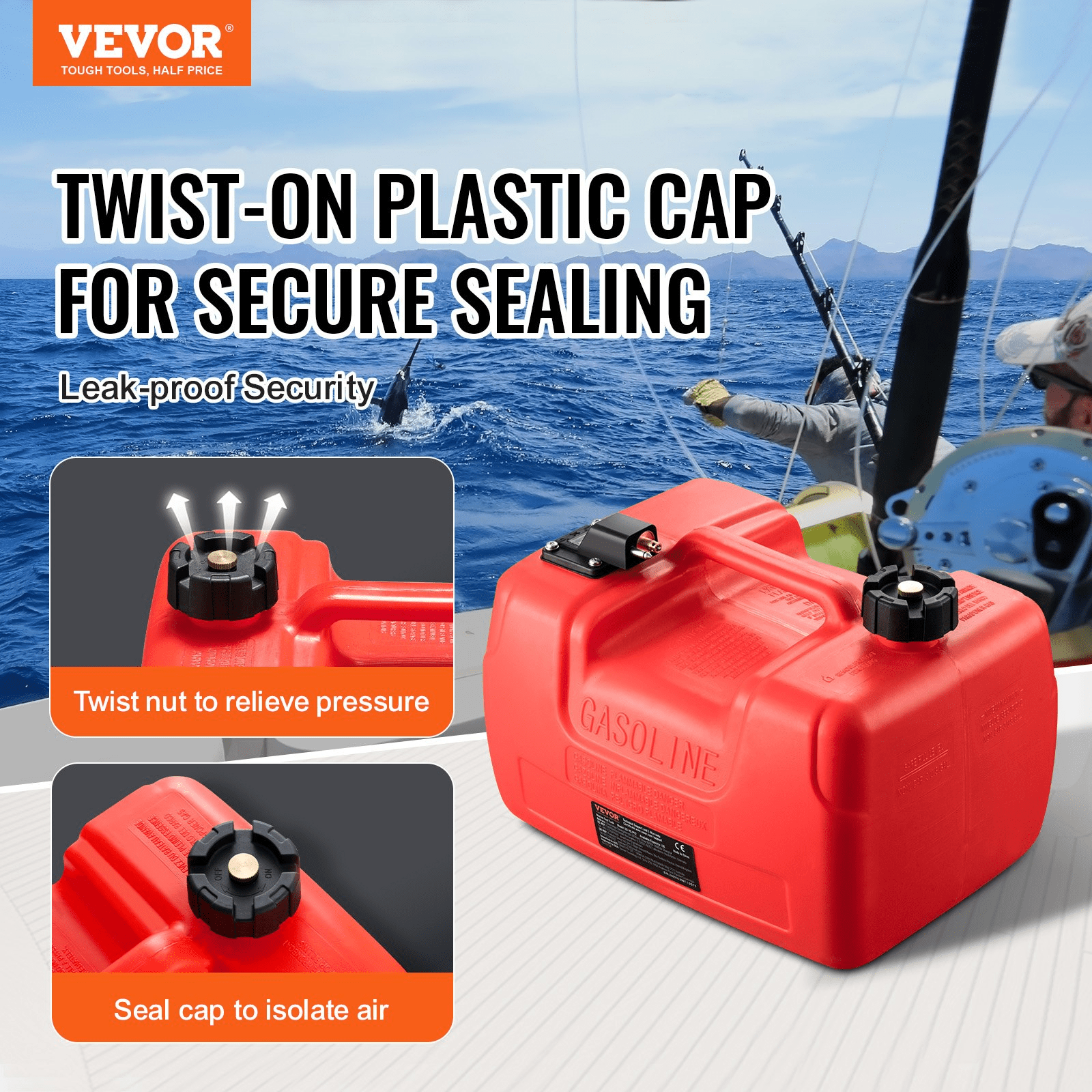 VEVOR Marine Fuel Tank, 3.17 Gallon/12L, Portable Boat Fuel Gas Tank for Outboard Engine Boats, Plastic Outboard Marine Boat Fuel Tank with Hose, Easy to Carry for Yacht, Fishing Boat, Deck Boat, Red - MarineQuest Supply