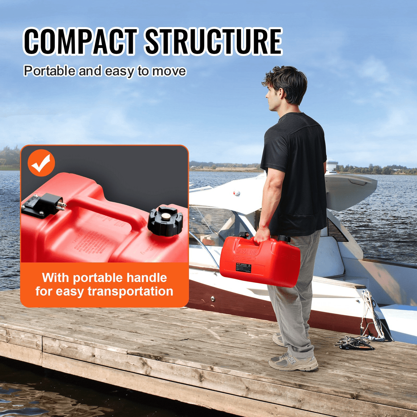 VEVOR Marine Fuel Tank, 3.17 Gallon/12L, Portable Boat Fuel Gas Tank for Outboard Engine Boats, Plastic Outboard Marine Boat Fuel Tank with Hose, Easy to Carry for Yacht, Fishing Boat, Deck Boat, Red - MarineQuest Supply